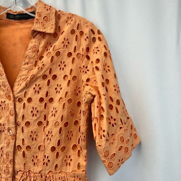 Outback Red Womens Fit & Flare Dress Orange Eyelet Button V Neck Short Sleeve 2 - Picture 4 of 11